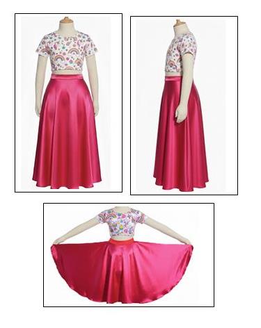 Falda Plato larga Infantil Tela Raso Brillante varios colores - 2 / Rojo