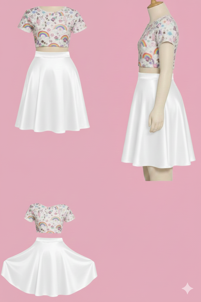 Falda Corta Infantil hasta la rodilla tipo Plato Tela Raso Brillante varios colores