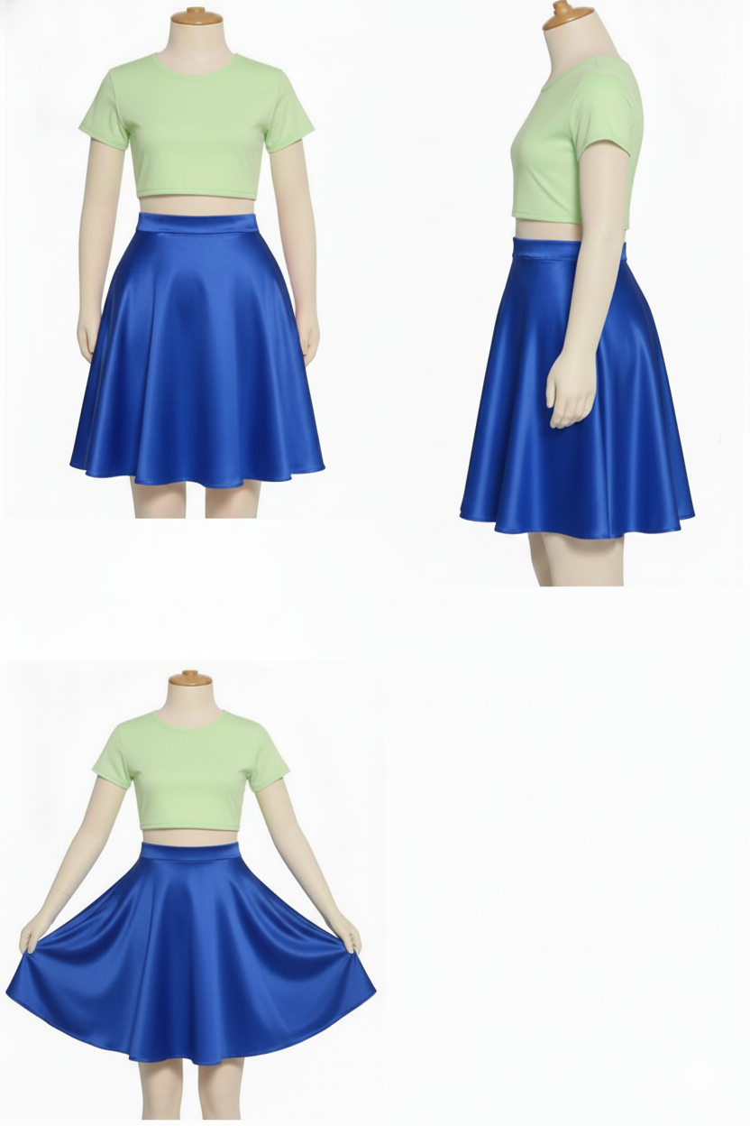 Falda Adulta corta hasta la rodilla tipo Plato en Tela Raso varios colores