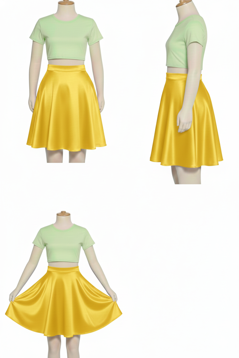 Falda Adulta corta hasta la rodilla tipo Plato en Tela Raso varios colores