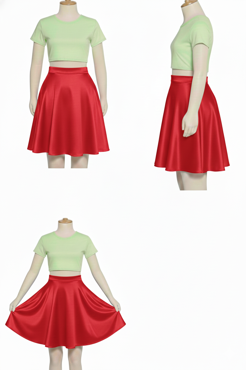 Falda Adulta corta hasta la rodilla tipo Plato en Tela Raso varios colores