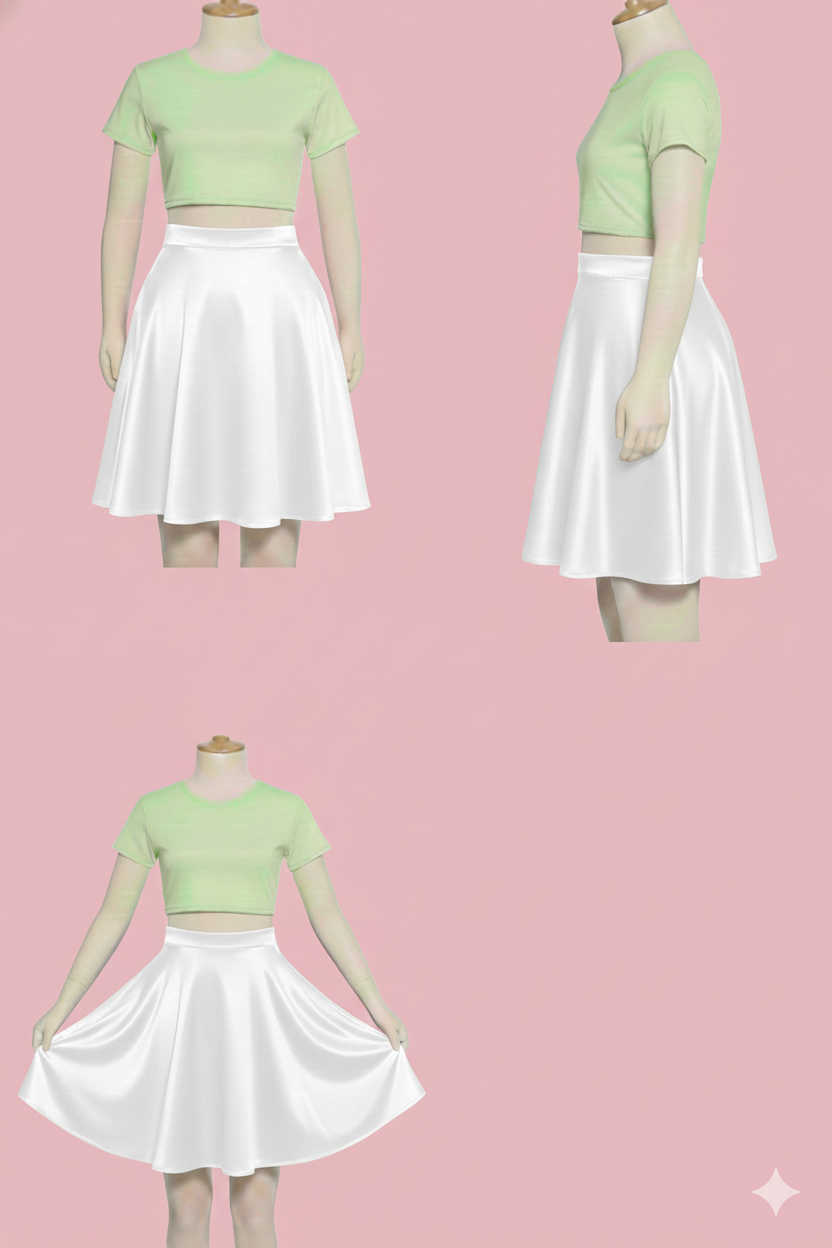 Falda Adulta corta hasta la rodilla tipo Plato en Tela Raso varios colores